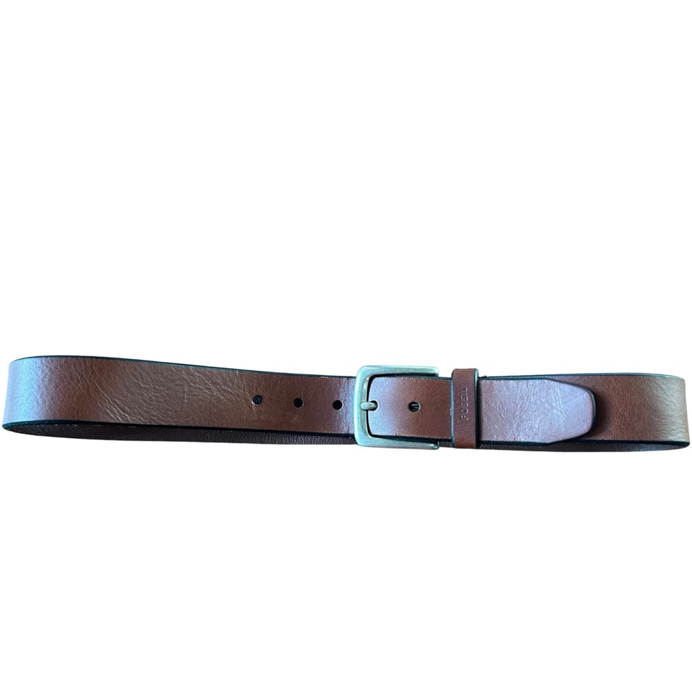 Fossil Belt Mens Brown Genuine Leather Square Buckle MB125220032 32